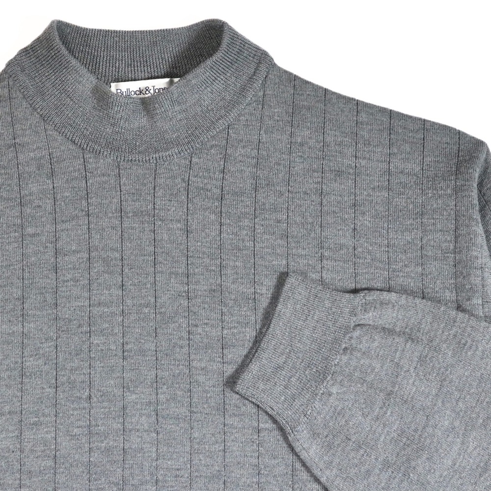 Bullock & Jones Sweater Mens XXL Grey Pinstripe Virgin Wool Mock Neck Italy Knit